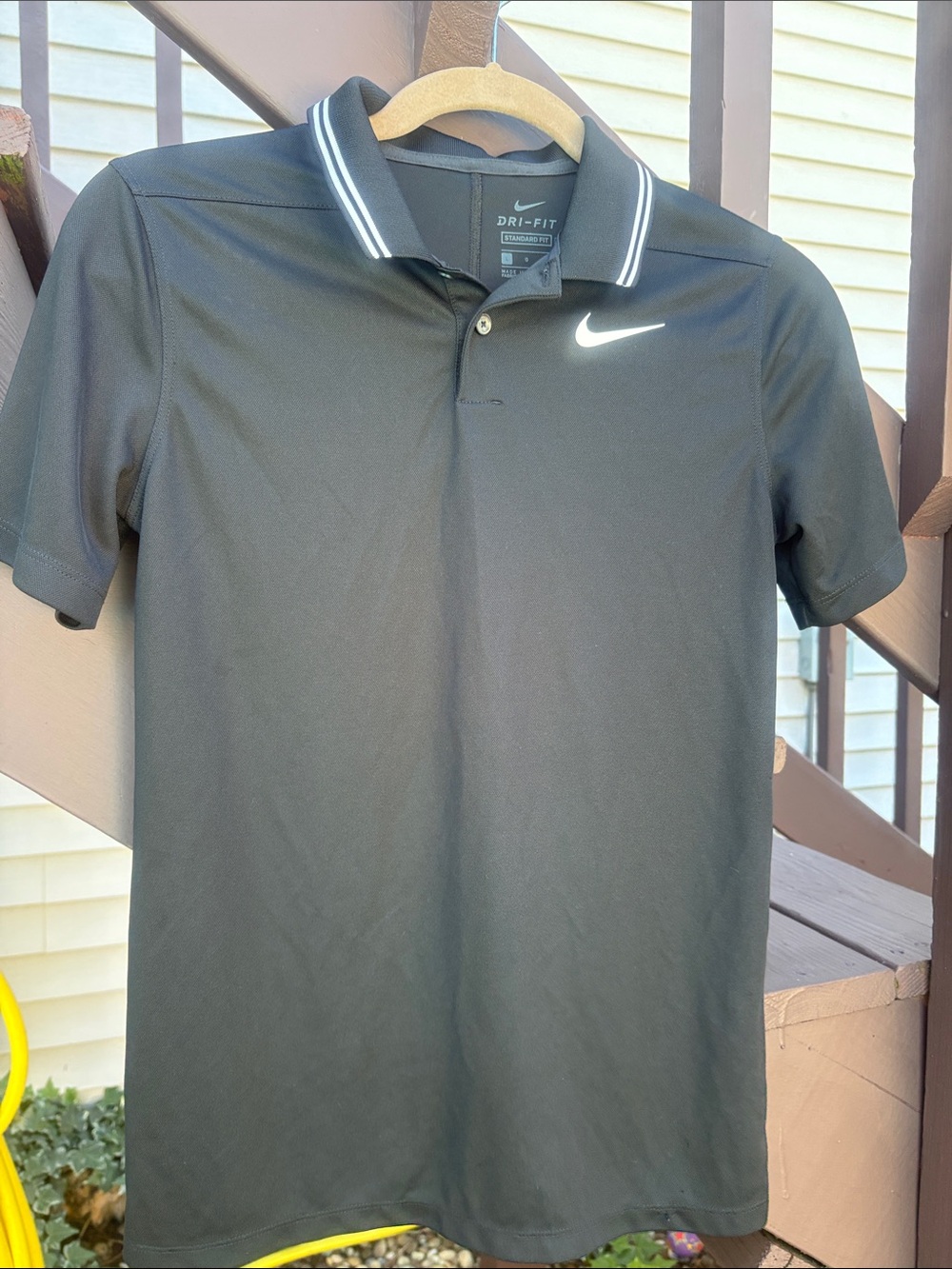 Nike Black Polo with Contrast Stripe Collar Boys Large